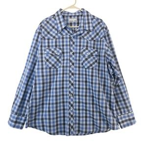 Wrangler Wrancher Western Shirt Men's XXLarge Plaid Check Pearl Snap Long Sleeve